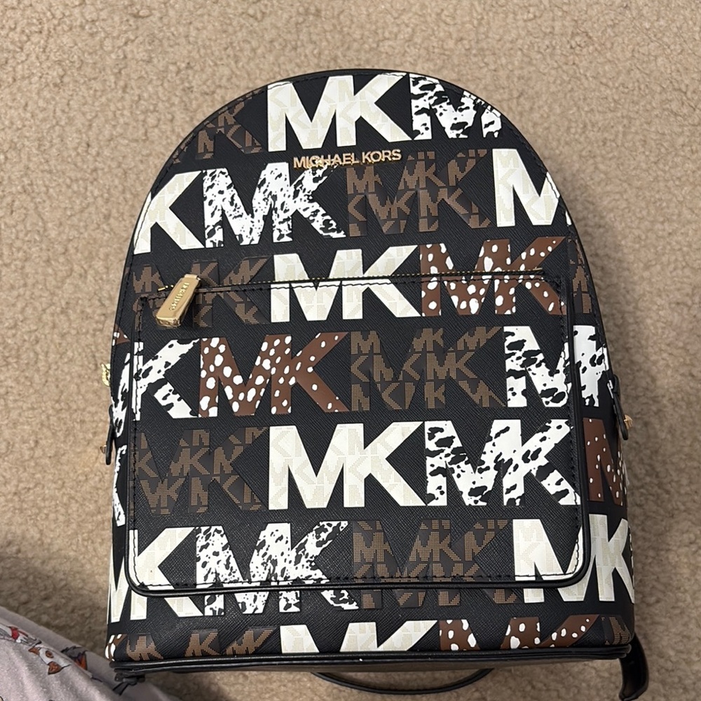 Michael Kors Black and Brown Logo Backpack